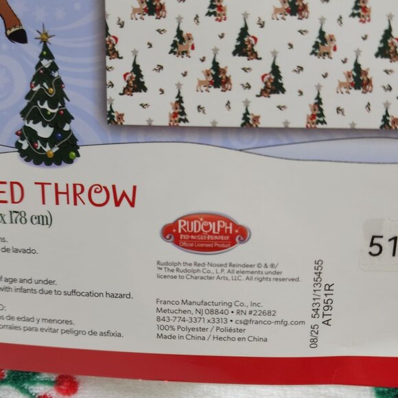 Rudolph Red-Nosed Reindeer Oversized Plush Throw Blanket 60"x70" Christmas Soft - Picture 9 of 10